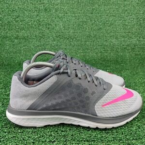 Nike Running Shoes Womens 8.5 Grey FS Lite Run 3 807145-006 Pink Swoosh Athletic
